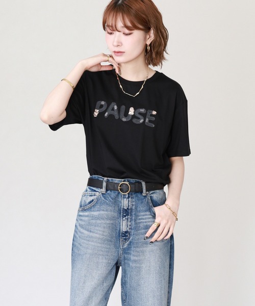 FUNALIVE（ファンアライブ）の「クールタッチコード刺繍スパンコールT 半袖（Tシャツ/カットソー・レディース・オフホワイト/ブラック・FREE）」の5枚目の写真