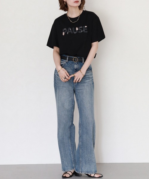 FUNALIVE（ファンアライブ）の「クールタッチコード刺繍スパンコールT 半袖（Tシャツ/カットソー・レディース・オフホワイト/ブラック・FREE）」の6枚目の写真