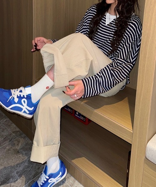 FAVORITO(ファヴォリート)の「ハイウエストパンツ(その他パンツ・レディース・パープル/ネイビー/イエロー/ベージュ/ダークグリーン・XL/L/M/S)」の6枚目の写真