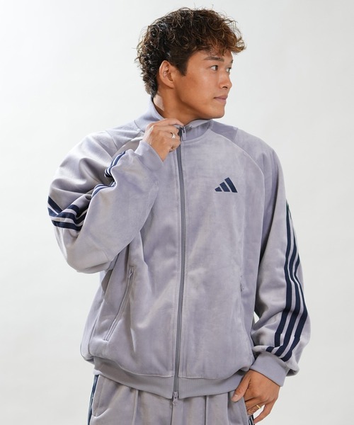 adidas(アディダス)の「adidas/アディダス ジャージ トラックジャケット ベロア生地 スタジアム ルーズフィット ベロア トラックトップ セットアップ対応 DVY24(ジャージ・メンズ・グリーン/ブラック/グレー・2XL/L/XL/M)」の2枚目の写真