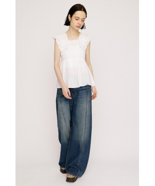 SLY(スライ)の「SEERSUCKER ARM FRILL TOPS シアーサッカーアームフリルトップス 春服 夏服(シャツ/ブラウス・レディース・ホワイト/ブラック・FREE)」の5枚目の写真