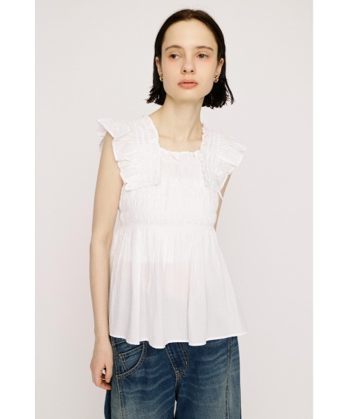 SLY(スライ)の「SEERSUCKER ARM FRILL TOPS シアーサッカーアームフリルトップス 春服 夏服(シャツ/ブラウス・レディース・ホワイト/ブラック・FREE)」の7枚目の写真