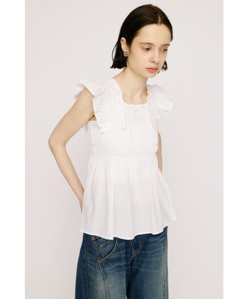 SLY(スライ)の「SEERSUCKER ARM FRILL TOPS シアーサッカーアームフリルトップス 春服 夏服(シャツ/ブラウス・レディース・ホワイト/ブラック・FREE)」の8枚目の写真
