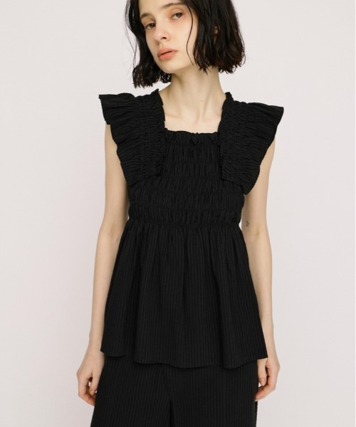SLY(スライ)の「SEERSUCKER ARM FRILL TOPS シアーサッカーアームフリルトップス 春服 夏服(シャツ/ブラウス・レディース・ホワイト/ブラック・FREE)」の21枚目の写真