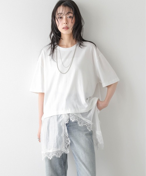 SUGAR BISKET(シュガービスケット)の「シアーレース ドッキング Tシャツ(Tシャツ/カットソー・レディース・ホワイト/ブラック・フリー)」の2枚目の写真