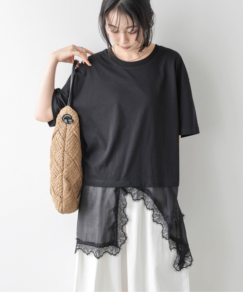 SUGAR BISKET(シュガービスケット)の「シアーレース ドッキング Tシャツ(Tシャツ/カットソー・レディース・ホワイト/ブラック・フリー)」の1枚目の写真
