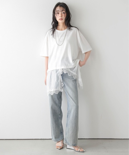 SUGAR BISKET(シュガービスケット)の「シアーレース ドッキング Tシャツ(Tシャツ/カットソー・レディース・ホワイト/ブラック・フリー)」の3枚目の写真