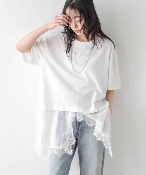 SUGAR BISKET(シュガービスケット)の「シアーレース ドッキング Tシャツ(Tシャツ/カットソー・レディース・ホワイト/ブラック・フリー)」の4枚目の写真