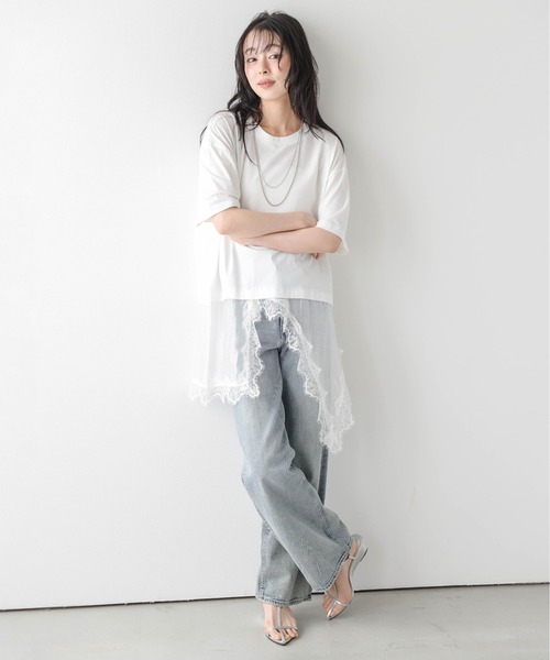 SUGAR BISKET(シュガービスケット)の「シアーレース ドッキング Tシャツ(Tシャツ/カットソー・レディース・ホワイト/ブラック・フリー)」の5枚目の写真