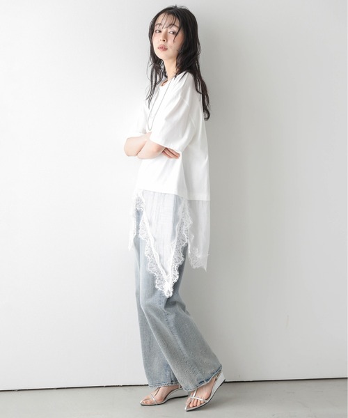 SUGAR BISKET(シュガービスケット)の「シアーレース ドッキング Tシャツ(Tシャツ/カットソー・レディース・ホワイト/ブラック・フリー)」の6枚目の写真