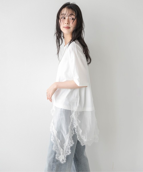 SUGAR BISKET(シュガービスケット)の「シアーレース ドッキング Tシャツ(Tシャツ/カットソー・レディース・ホワイト/ブラック・フリー)」の7枚目の写真