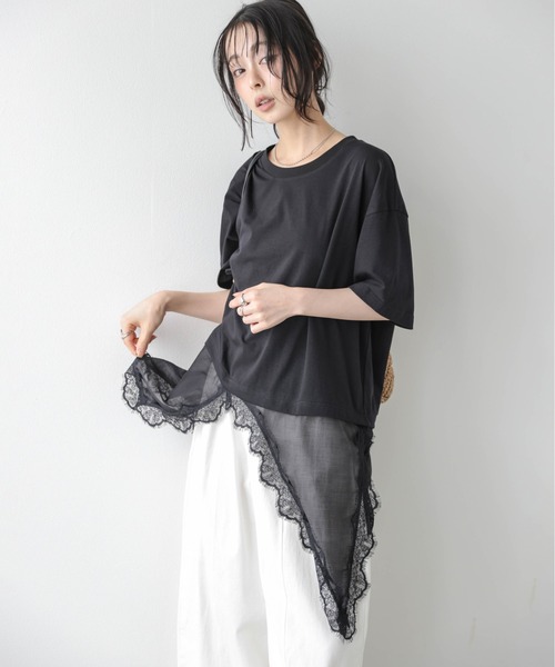 SUGAR BISKET(シュガービスケット)の「シアーレース ドッキング Tシャツ(Tシャツ/カットソー・レディース・ホワイト/ブラック・フリー)」の12枚目の写真