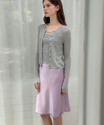 Satin midi lace lavender skirt