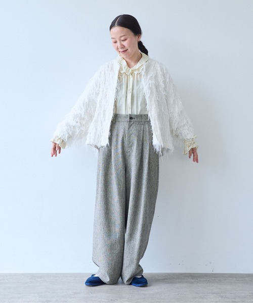 yuni(ユニ )の「Cotton Acryl Wool Tweed 2tuck pants(スラックス・レディース・グレー/ダークブラウン・S/M)」の21枚目の写真