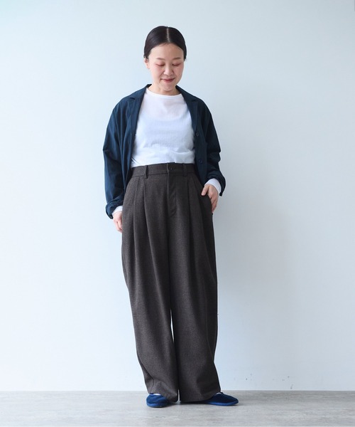 yuni(ユニ )の「Cotton Acryl Wool Tweed 2tuck pants(スラックス・レディース・グレー/ダークブラウン・S/M)」の8枚目の写真