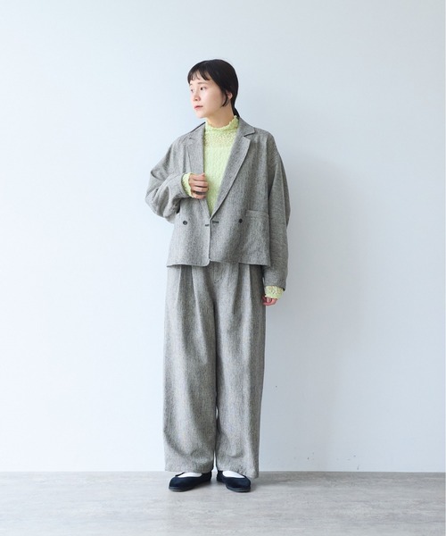 yuni(ユニ )の「Cotton Acryl Wool Tweed 2tuck pants(スラックス・レディース・グレー/ダークブラウン・S/M)」の13枚目の写真