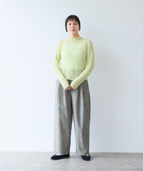 yuni(ユニ )の「Cotton Acryl Wool Tweed 2tuck pants(スラックス・レディース・グレー/ダークブラウン・S/M)」の14枚目の写真