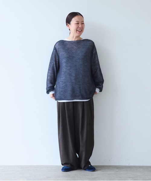 yuni(ユニ )の「Cotton Acryl Wool Tweed 2tuck pants(スラックス・レディース・グレー/ダークブラウン・S/M)」の3枚目の写真
