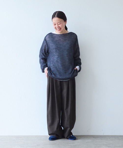 yuni(ユニ )の「Cotton Acryl Wool Tweed 2tuck pants(スラックス・レディース・グレー/ダークブラウン・S/M)」の4枚目の写真