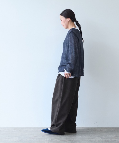 yuni(ユニ )の「Cotton Acryl Wool Tweed 2tuck pants(スラックス・レディース・グレー/ダークブラウン・S/M)」の5枚目の写真