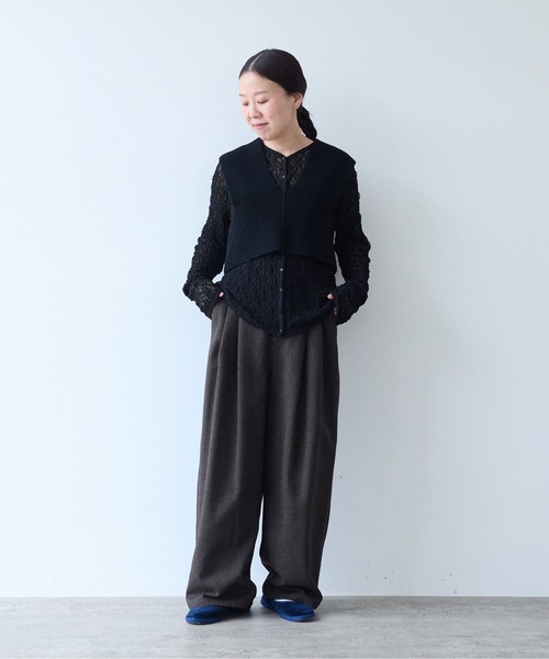 yuni(ユニ )の「Cotton Acryl Wool Tweed 2tuck pants(スラックス・レディース・グレー/ダークブラウン・S/M)」の7枚目の写真