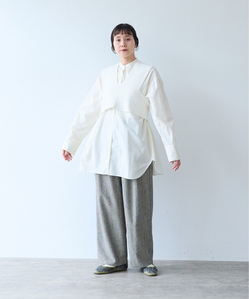 yuni(ユニ )の「Cotton Acryl Wool Tweed 2tuck pants(スラックス・レディース・グレー/ダークブラウン・S/M)」の15枚目の写真