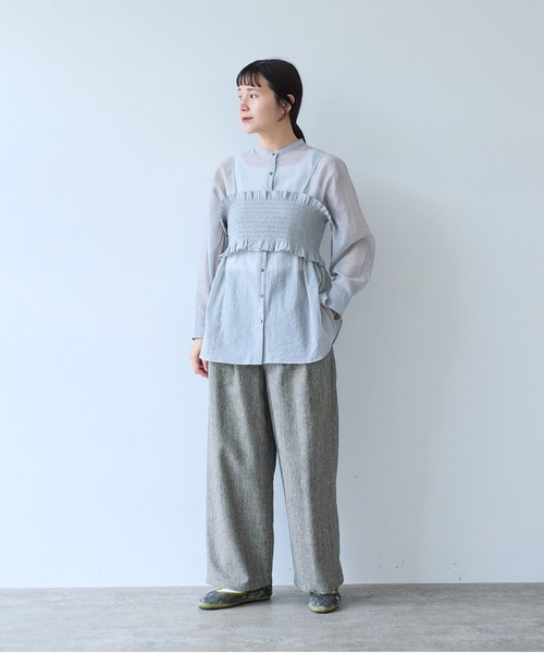 yuni(ユニ )の「Cotton Acryl Wool Tweed 2tuck pants(スラックス・レディース・グレー/ダークブラウン・S/M)」の16枚目の写真