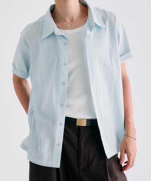 Adoon plain（アドーンプレーン）の「Sheer Random Stripe Shirt / シアーランダムストライプシャツ（シャツ/ブラウス・メンズ・オフホワイト/ブラック/ミント/ライトブルー・LARGE/MEDIUM）」の4枚目の写真