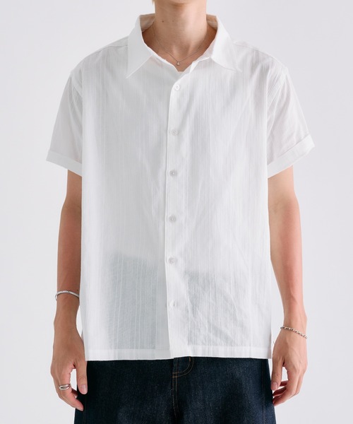 Adoon plain（アドーンプレーン）の「Sheer Random Stripe Shirt / シアーランダムストライプシャツ（シャツ/ブラウス・メンズ・オフホワイト/ブラック/ミント/ライトブルー・LARGE/MEDIUM）」の5枚目の写真