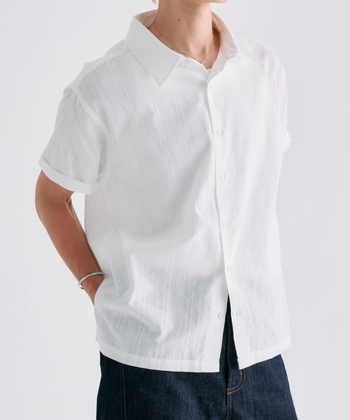 Adoon plain（アドーンプレーン）の「Sheer Random Stripe Shirt / シアーランダムストライプシャツ（シャツ/ブラウス・メンズ・オフホワイト/ブラック/ミント/ライトブルー・LARGE/MEDIUM）」の6枚目の写真