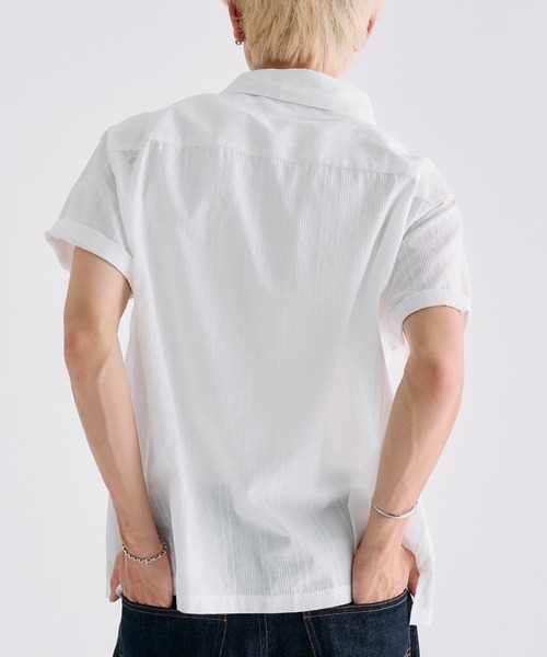 Adoon plain（アドーンプレーン）の「Sheer Random Stripe Shirt / シアーランダムストライプシャツ（シャツ/ブラウス・メンズ・オフホワイト/ブラック/ミント/ライトブルー・LARGE/MEDIUM）」の7枚目の写真