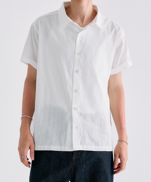 Adoon plain（アドーンプレーン）の「Sheer Random Stripe Shirt / シアーランダムストライプシャツ（シャツ/ブラウス・メンズ・オフホワイト/ブラック/ミント/ライトブルー・LARGE/MEDIUM）」の8枚目の写真