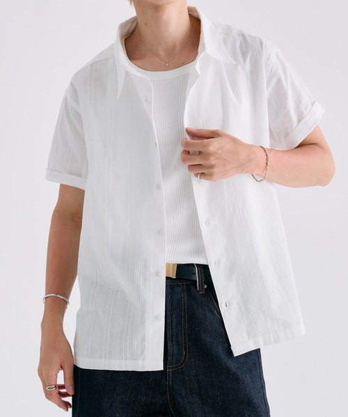Adoon plain（アドーンプレーン）の「Sheer Random Stripe Shirt / シアーランダムストライプシャツ（シャツ/ブラウス・メンズ・オフホワイト/ブラック/ミント/ライトブルー・LARGE/MEDIUM）」の9枚目の写真