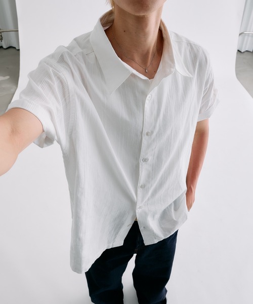 Adoon plain（アドーンプレーン）の「Sheer Random Stripe Shirt / シアーランダムストライプシャツ（シャツ/ブラウス・メンズ・オフホワイト/ブラック/ミント/ライトブルー・LARGE/MEDIUM）」の13枚目の写真