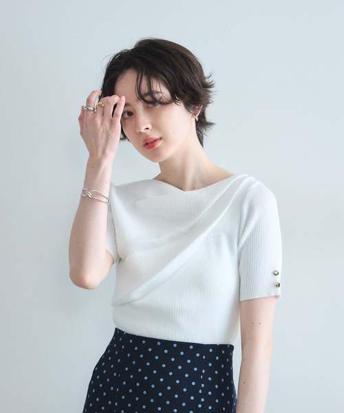 &. NOSTALGIA(アンドドットノスタルジア)の「ドレープリブトップス(Tシャツ/カットソー・レディース・オフホワイト/ネイビー/ブラウン・M)」の5枚目の写真