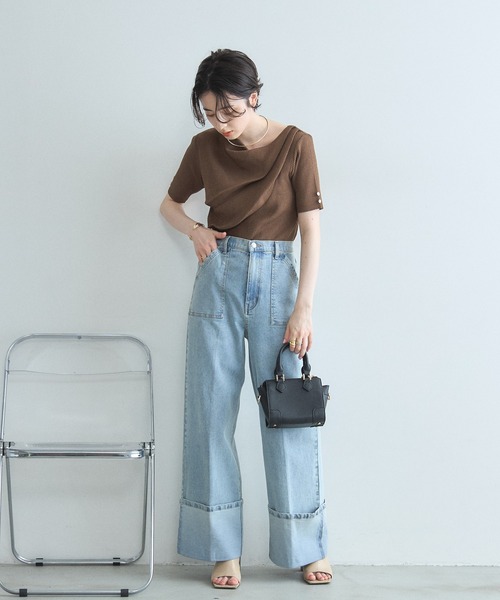 &. NOSTALGIA(アンドドットノスタルジア)の「ドレープリブトップス(Tシャツ/カットソー・レディース・オフホワイト/ネイビー/ブラウン・M)」の14枚目の写真
