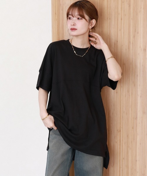 FUNALIVE(ファンアライブ)の「シングルジャージフットボール半袖カットソー(Tシャツ/カットソー・レディース・ブラック/ピンクベージュ/オフホワイト・LL~3L/M~L)」の7枚目の写真