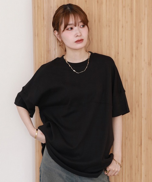 FUNALIVE(ファンアライブ)の「シングルジャージフットボール半袖カットソー(Tシャツ/カットソー・レディース・ブラック/ピンクベージュ/オフホワイト・LL~3L/M~L)」の5枚目の写真