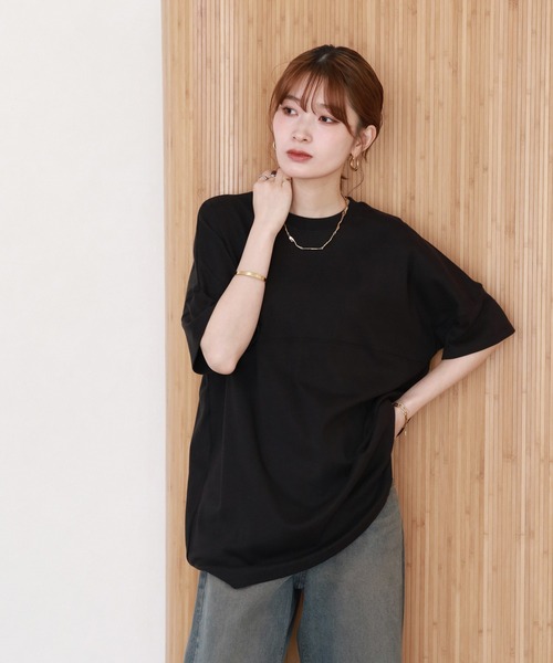 FUNALIVE(ファンアライブ)の「シングルジャージフットボール半袖カットソー(Tシャツ/カットソー・レディース・ブラック/ピンクベージュ/オフホワイト・LL~3L/M~L)」の4枚目の写真