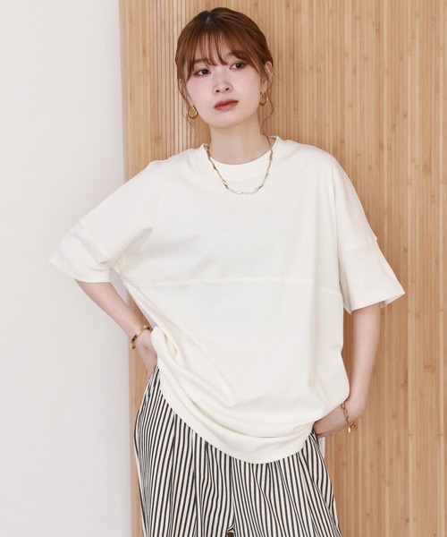 FUNALIVE(ファンアライブ)の「シングルジャージフットボール半袖カットソー(Tシャツ/カットソー・レディース・ブラック/ピンクベージュ/オフホワイト・LL~3L/M~L)」の11枚目の写真