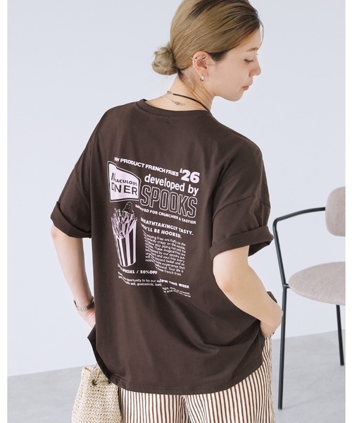 reca(レカ)の「ポテトお化け刺繍&プリントロゴTシャツ(Tシャツ/カットソー・レディース・ブラック/ライトピンク/チョコ・FREE)」の2枚目の写真