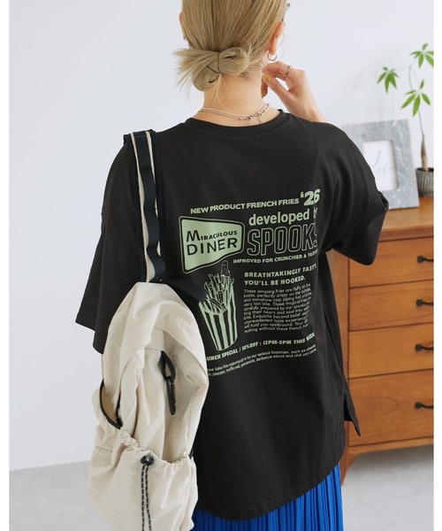 reca(レカ)の「ポテトお化け刺繍&プリントロゴTシャツ(Tシャツ/カットソー・レディース・ブラック/ライトピンク/チョコ・FREE)」の1枚目の写真