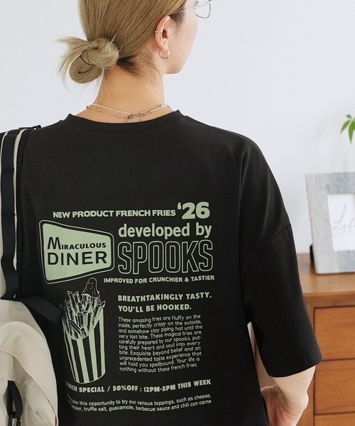 reca(レカ)の「ポテトお化け刺繍&プリントロゴTシャツ(Tシャツ/カットソー・レディース・ブラック/ライトピンク/チョコ・FREE)」の5枚目の写真
