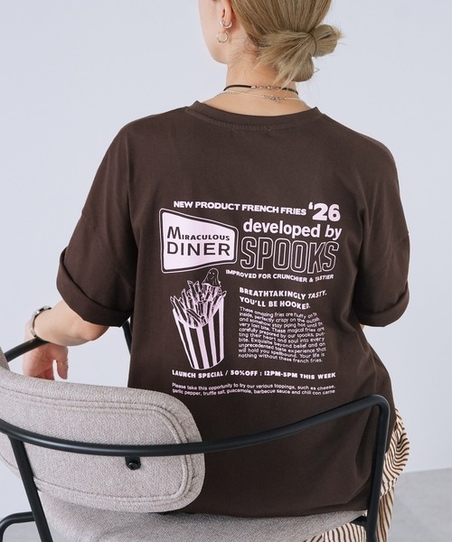 reca(レカ)の「ポテトお化け刺繍&プリントロゴTシャツ(Tシャツ/カットソー・レディース・ブラック/ライトピンク/チョコ・FREE)」の9枚目の写真