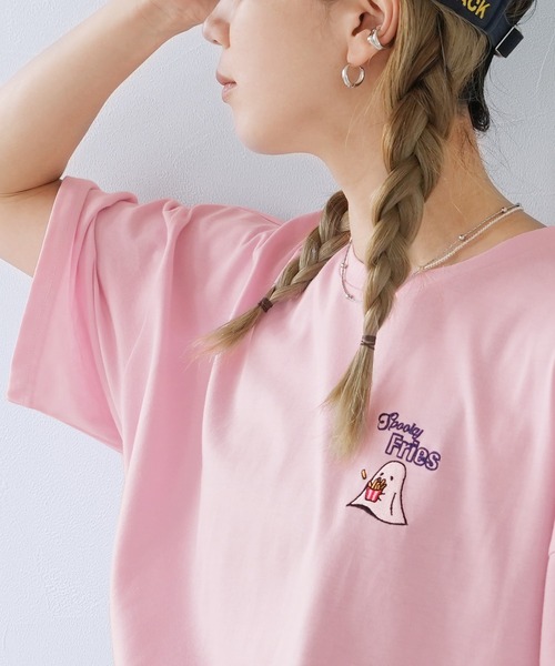 reca(レカ)の「ポテトお化け刺繍&プリントロゴTシャツ(Tシャツ/カットソー・レディース・ブラック/ライトピンク/チョコ・FREE)」の15枚目の写真