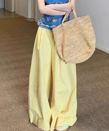 \気分が上がる!豊富な5色展開/ ウエストリブ ギンガムチェック イージーワイドパンツ