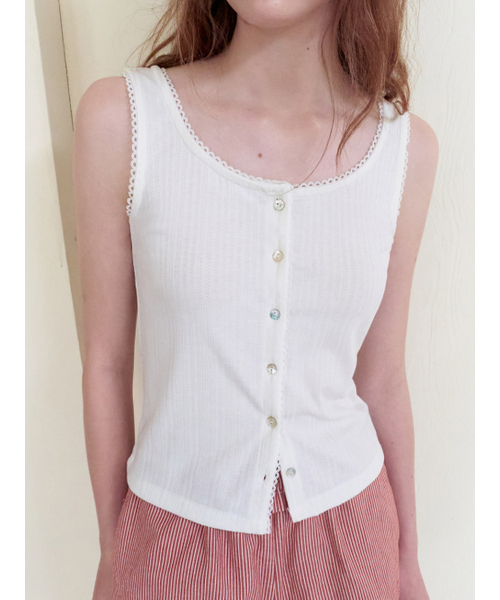 ETMON（エトモン）の「Lace-Trim Button Sleeveless, Ivory（Tシャツ/カットソー・レディース・その他・F）」の3枚目の写真