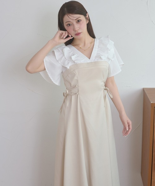 Ambre Neige（アンブルネージュ）の「raffle docking dress / ラッフルドッキングワンピース（ワンピース・レディース・チャコールグレー/ブラック/ネイビー/ベージュ/グレー/ベージュ系その他・FREE）」の5枚目の写真