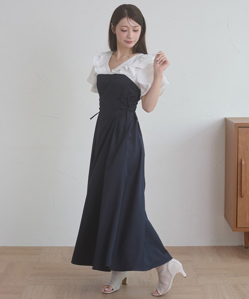 Ambre Neige（アンブルネージュ）の「raffle docking dress / ラッフルドッキングワンピース（ワンピース・レディース・チャコールグレー/ブラック/ネイビー/ベージュ/グレー/ベージュ系その他・FREE）」の6枚目の写真
