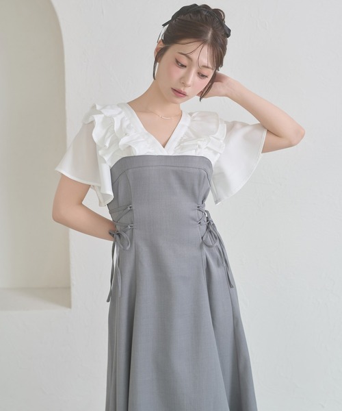 Ambre Neige（アンブルネージュ）の「raffle docking dress / ラッフルドッキングワンピース（ワンピース・レディース・チャコールグレー/ブラック/ネイビー/ベージュ/グレー/ベージュ系その他・FREE）」の4枚目の写真